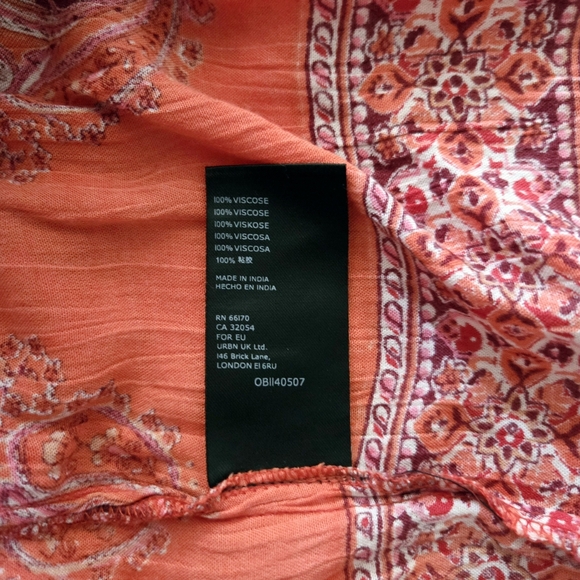 FREE PEOPLE Luna Boho Gypsy India Print V Neck Peasant Dress Orange Red Small - Picture 11 of 13